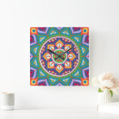 Colorful Mandala Clock Vierkante Klok (Huis)