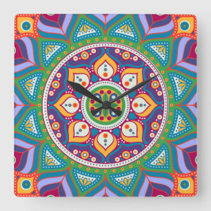 Colorful Mandala Clock Vierkante Klok