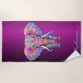 Colorful Mandala Elephant with Customized Name Strandlaken (Voorkant)