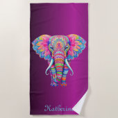 Colorful Mandala Elephant with Customized Name Strandlaken (Voorkant)