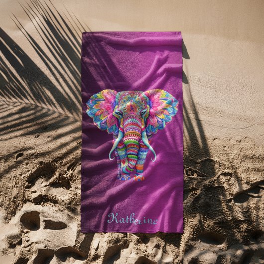 Colorful Mandala Elephant with Customized Name Strandlaken