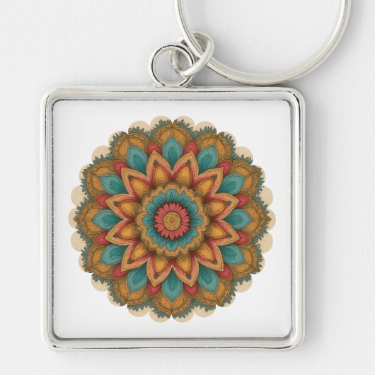 Colorful Mandala Floral Boho Charm Sleutelhanger (Voorkant)