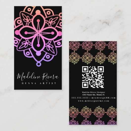 Colorful Mandala Henna Artist Yoga Macrame Visitekaartje (Voorkant / Achterkant)