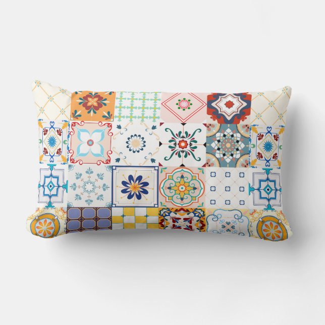 Colorful Mandala/Marokkaanse Tegel Lumbar Pillow Kussen (Voorkant)