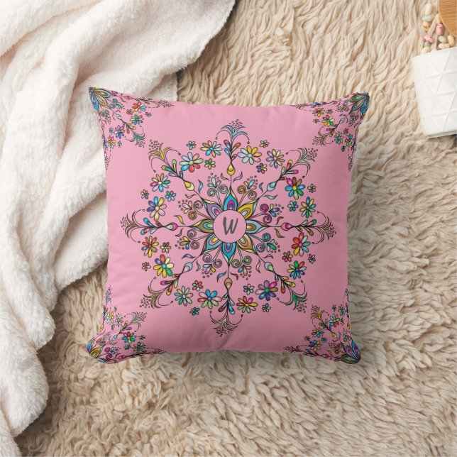 Colorful Mandala Monogrammed Sierkussen (Deken)