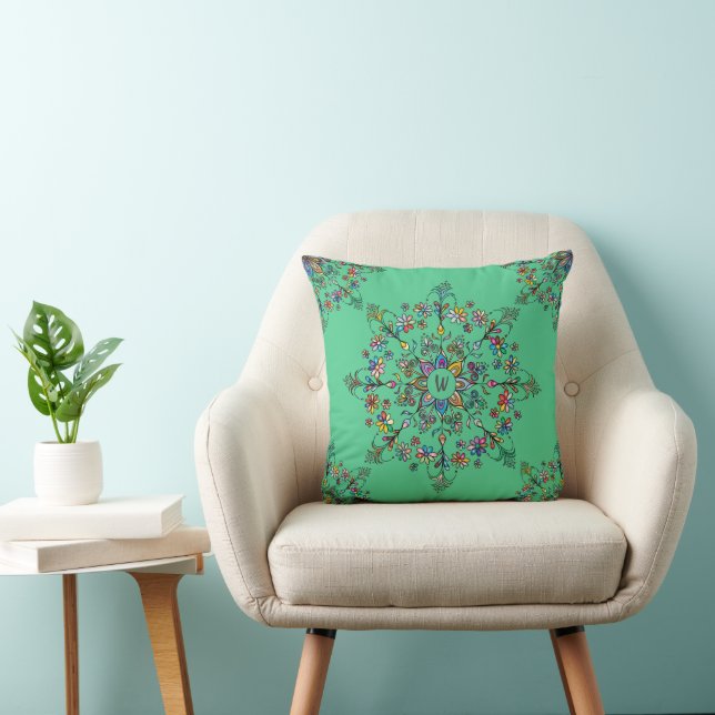 Colorful Mandala Monogrammed Sierkussen (Stoel)