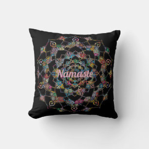 Colorful Mandala Namaste Black Sierkussen