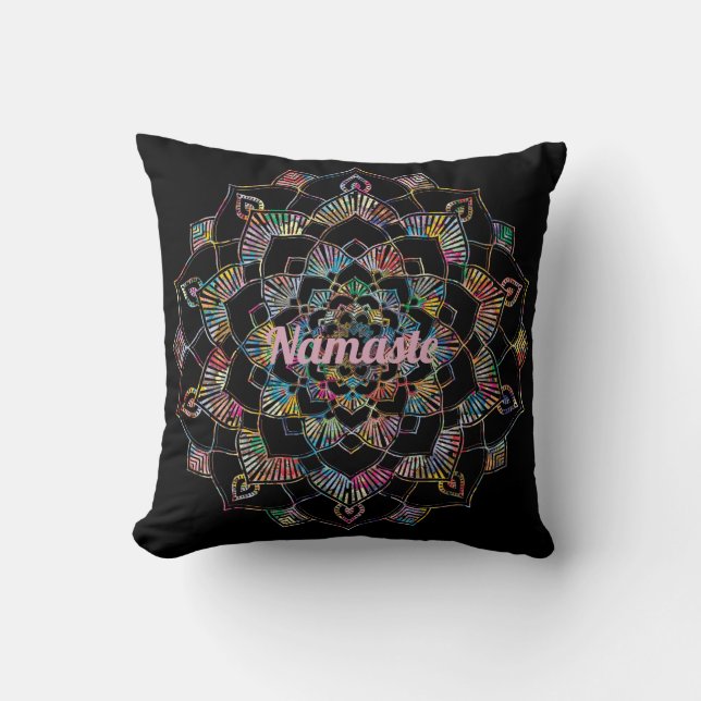 Colorful Mandala Namaste Black Sierkussen (Voorkant)