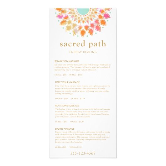 Colorful Mandala Reiki Service Spa Menu (Voorkant)