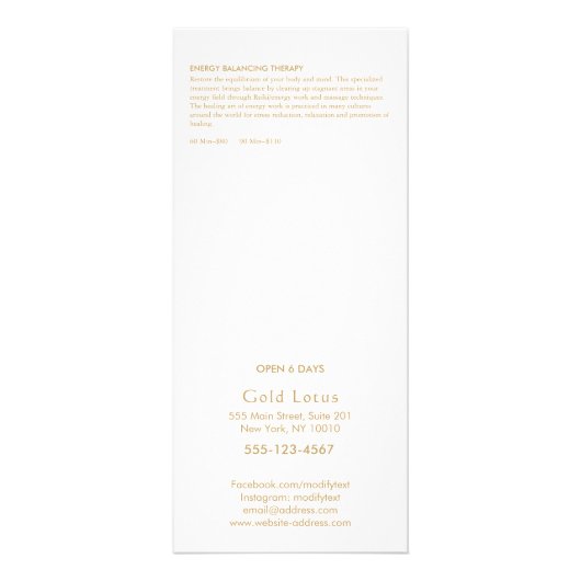 Colorful Mandala Reiki Service Spa Menu (Achterkant)