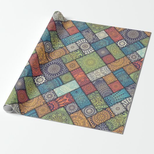 Colorful Mandala Tile Pattern Cadeaupapier (Uitgerold)