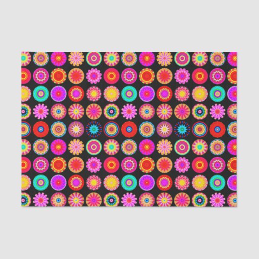 Colorful Mandalas - op zwart Tissuepapier (Voorkant)