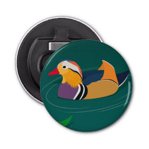 Colorful Mandarin Duck Modern Digital Art Button Flesopener