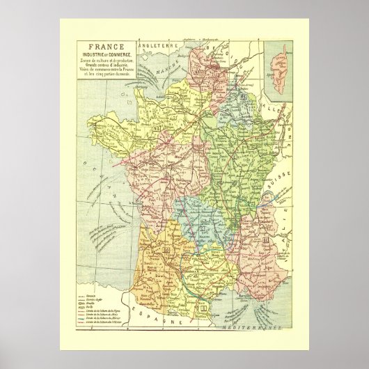Colorful  Map of France Poster (Voorkant)