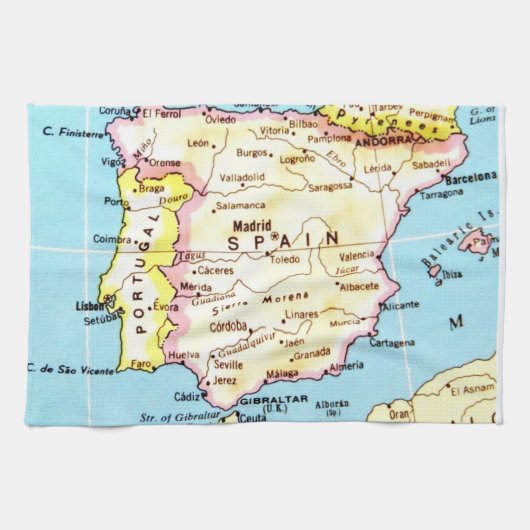 Colorful Map of Spain Design Theedoek (Horizontaal)