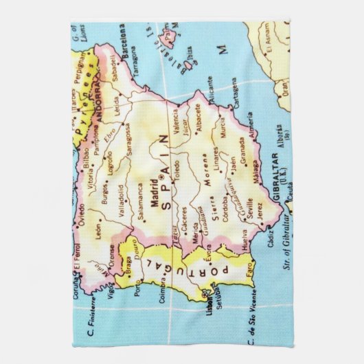Colorful Map of Spain Design Theedoek (Verticaal)