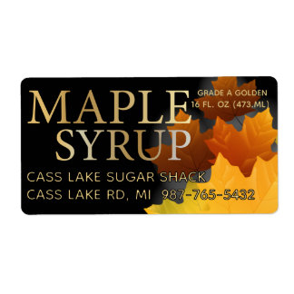 Colorful Maple Leaf Plastic Jug Syrup label