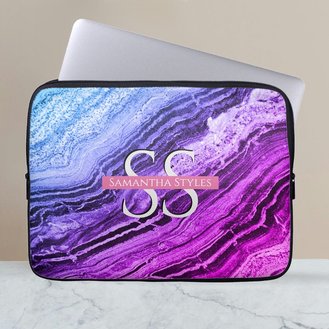 Colorful Marble Monogram & Naam Laptop Sleeve (Creator heeft geüpload)