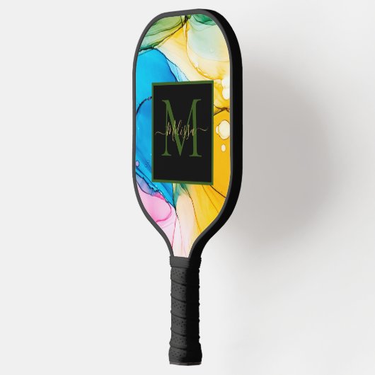 Colorful Marbled Monogram Name Pickleball Paddle (Links)