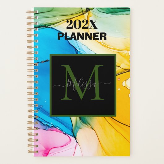 Colorful Marbled Monogram Name Planner (Voorkant)