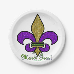 Colorful Mardi Gras Fleur De Lis Papieren Bordje