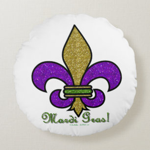 Colorful Mardi Gras Fleur De Lis Rond Kussen