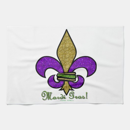 Colorful Mardi Gras Fleur De Lis Theedoek (Horizontaal)