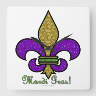 Colorful Mardi Gras Fleur De Lis Vierkante Klok