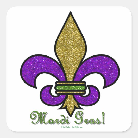 Colorful Mardi Gras Fleur De Lis Vierkante Sticker (Voorkant)
