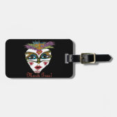 Colorful Mardi Gras Glitter Feather Mask Bagagelabel (Voorkant horizontaal)