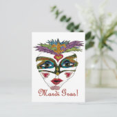 Colorful Mardi Gras Glitter Feather Mask Briefkaart (Staand voorkant)