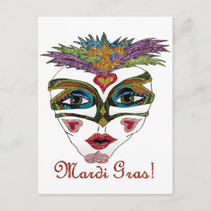 Colorful Mardi Gras Glitter Feather Mask Briefkaart