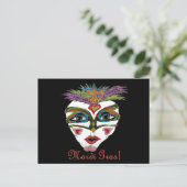 Colorful Mardi Gras Glitter Feather Mask Briefkaart (Staand voorkant)
