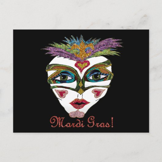 Colorful Mardi Gras Glitter Feather Mask Briefkaart (Voorkant)