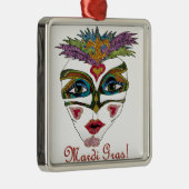 Colorful Mardi Gras Glitter Feather Mask Metalen Ornament (Rechts)