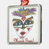 Colorful Mardi Gras Glitter Feather Mask Metalen Ornament (Links)