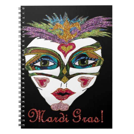 Colorful Mardi Gras Glitter Feather Mask Notitieboek (Voorkant)