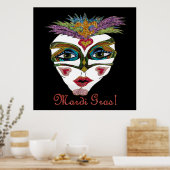 Colorful Mardi Gras Glitter Feather Mask Poster (Keuken)