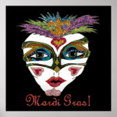 Colorful Mardi Gras Glitter Feather Mask Poster (Voorkant)
