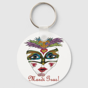 Colorful Mardi Gras Glitter Feather Mask Sleutelhanger