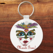 Colorful Mardi Gras Glitter Feather Mask Sleutelhanger (Voorkant)