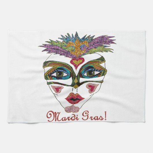 Colorful Mardi Gras Glitter Feather Mask Theedoek (Horizontaal)