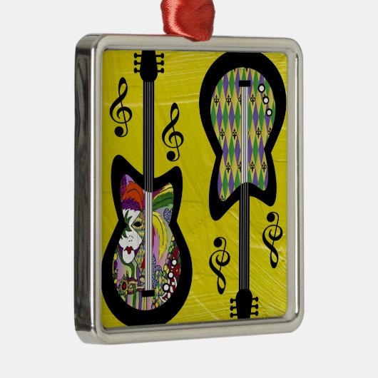 Colorful Mardi Gras Guitars Metalen Ornament (Rechts)
