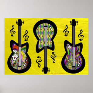 Colorful Mardi Gras Guitars Poster