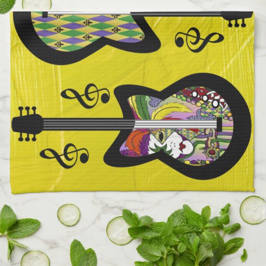 Colorful Mardi Gras Guitars Theedoek (Gevouwen)