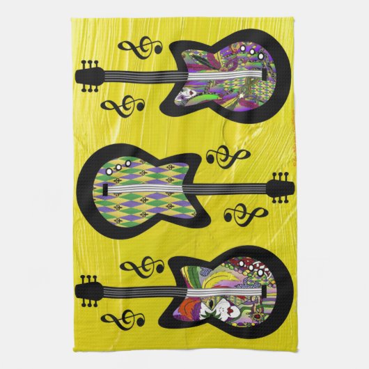 Colorful Mardi Gras Guitars Theedoek (Verticaal)