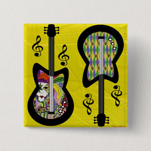 Colorful Mardi Gras Guitars Vierkante Button 5,1 Cm