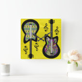 Colorful Mardi Gras Guitars Vierkante Klok (Huis)