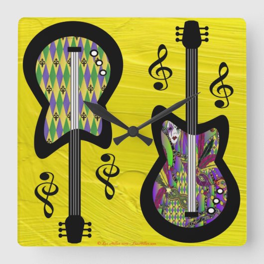 Colorful Mardi Gras Guitars Vierkante Klok (Voorkant)