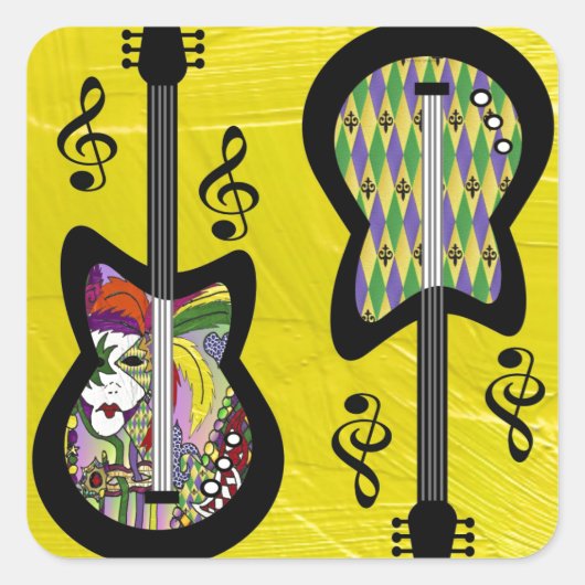 Colorful Mardi Gras Guitars Vierkante Sticker (Voorkant)